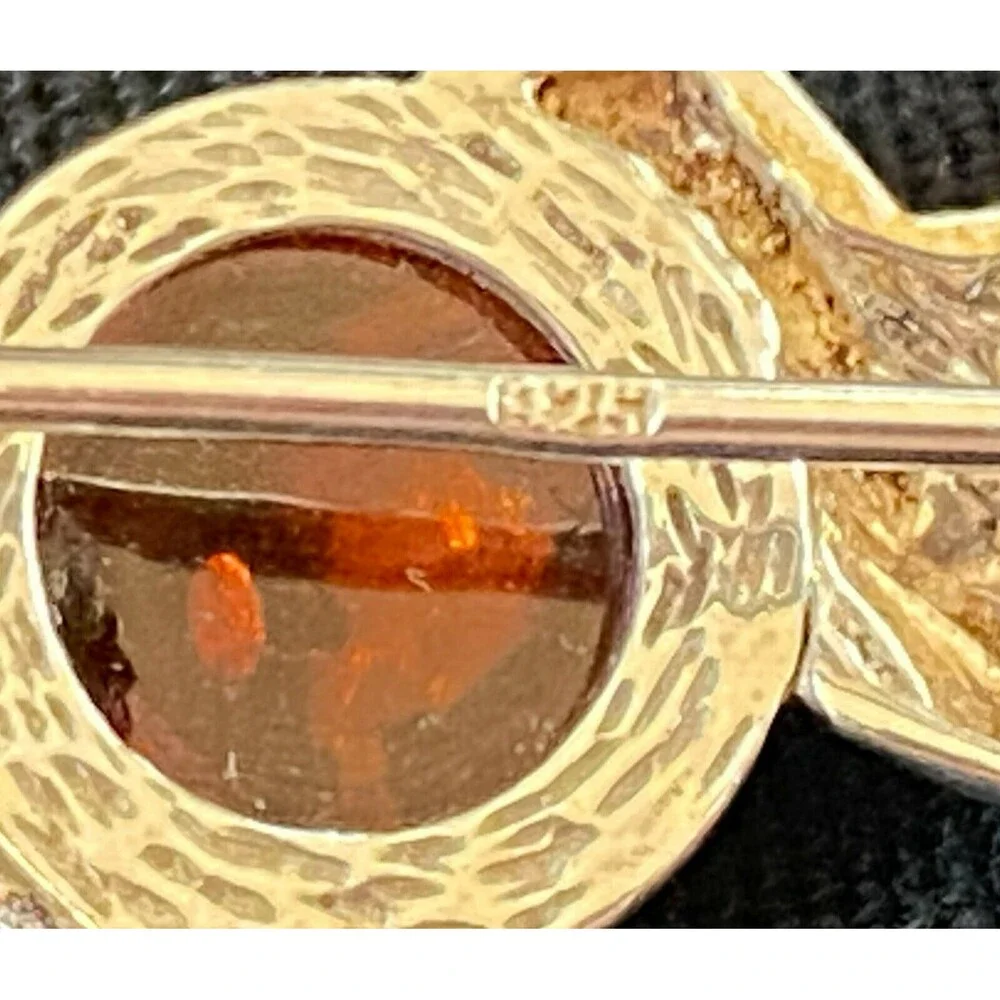 Vintage Sterling Silver & Orange Amber Brooch Pin – Classic Oval Cabochon